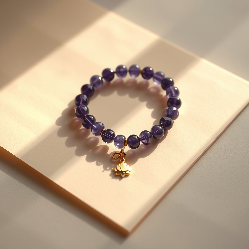 Amanecer Sereno · Pulsera de Cadena con Amatista y Loto · foto de estudio