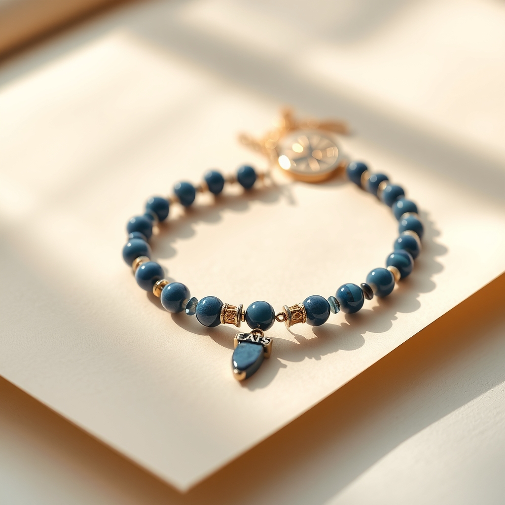 Brújula del Alma · Pulsera de Lapislázuli y Ojo de Halcón con Brújula · foto de estudio
