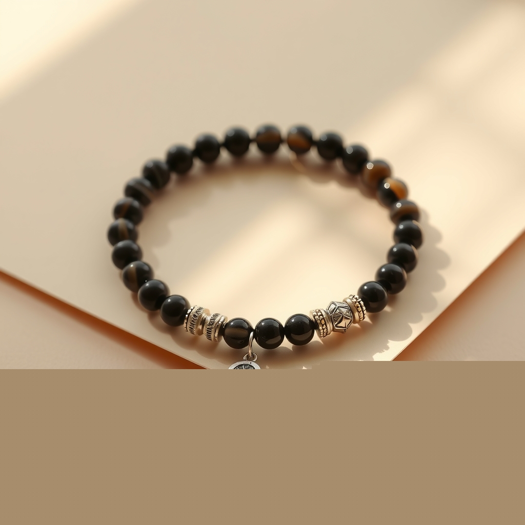 Brújula del Alma · Pulsera de Ojo de Halcón y Ónix con Brújula · foto de estudio