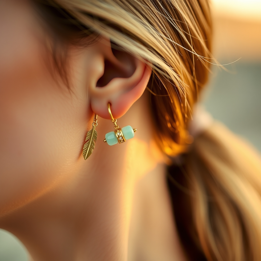 Espíritu Libre · Ear Cuff de Amazonita con Pluma · puesta