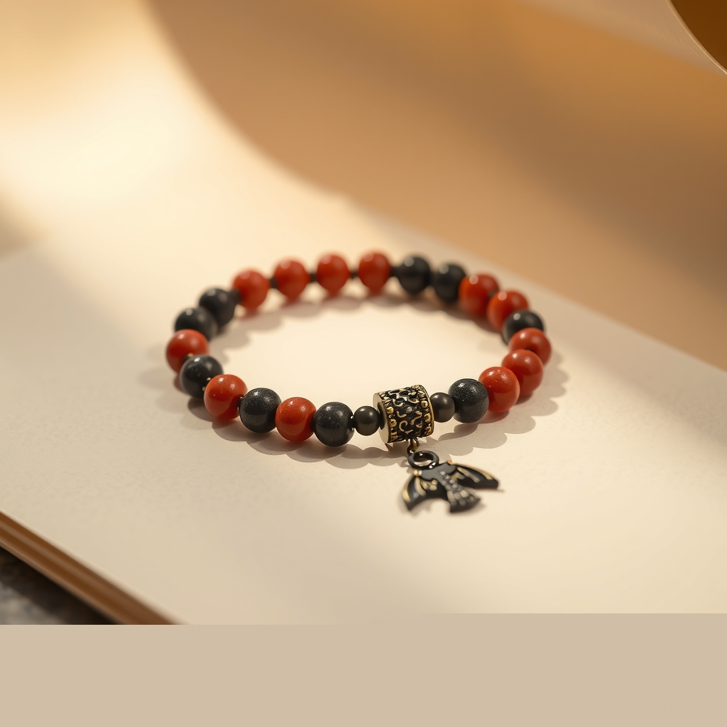 Fuego Sagrado · Pulsera de Jaspe Rojo y Lava con Dragón · foto de estudio