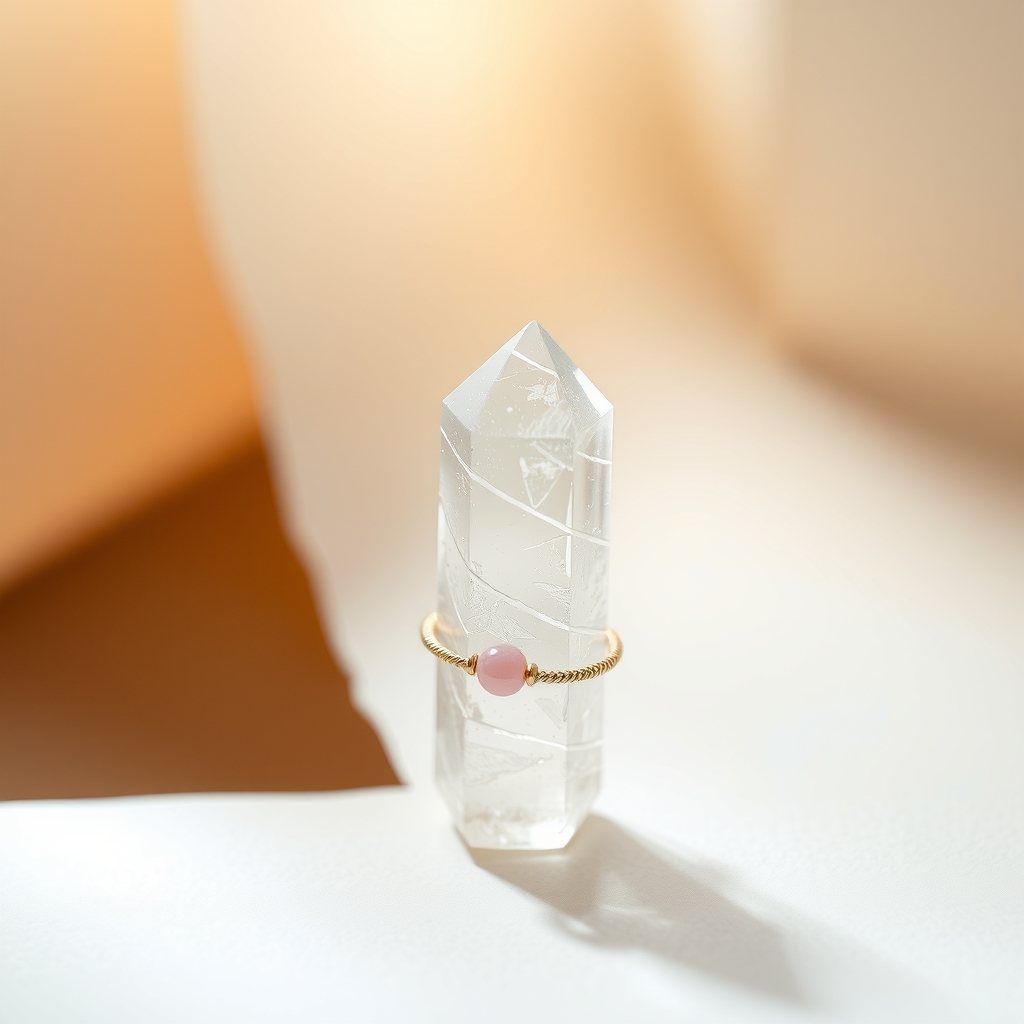 Latido Rosa · Punta de Cuarzo Rosa Pulida · foto de estudio