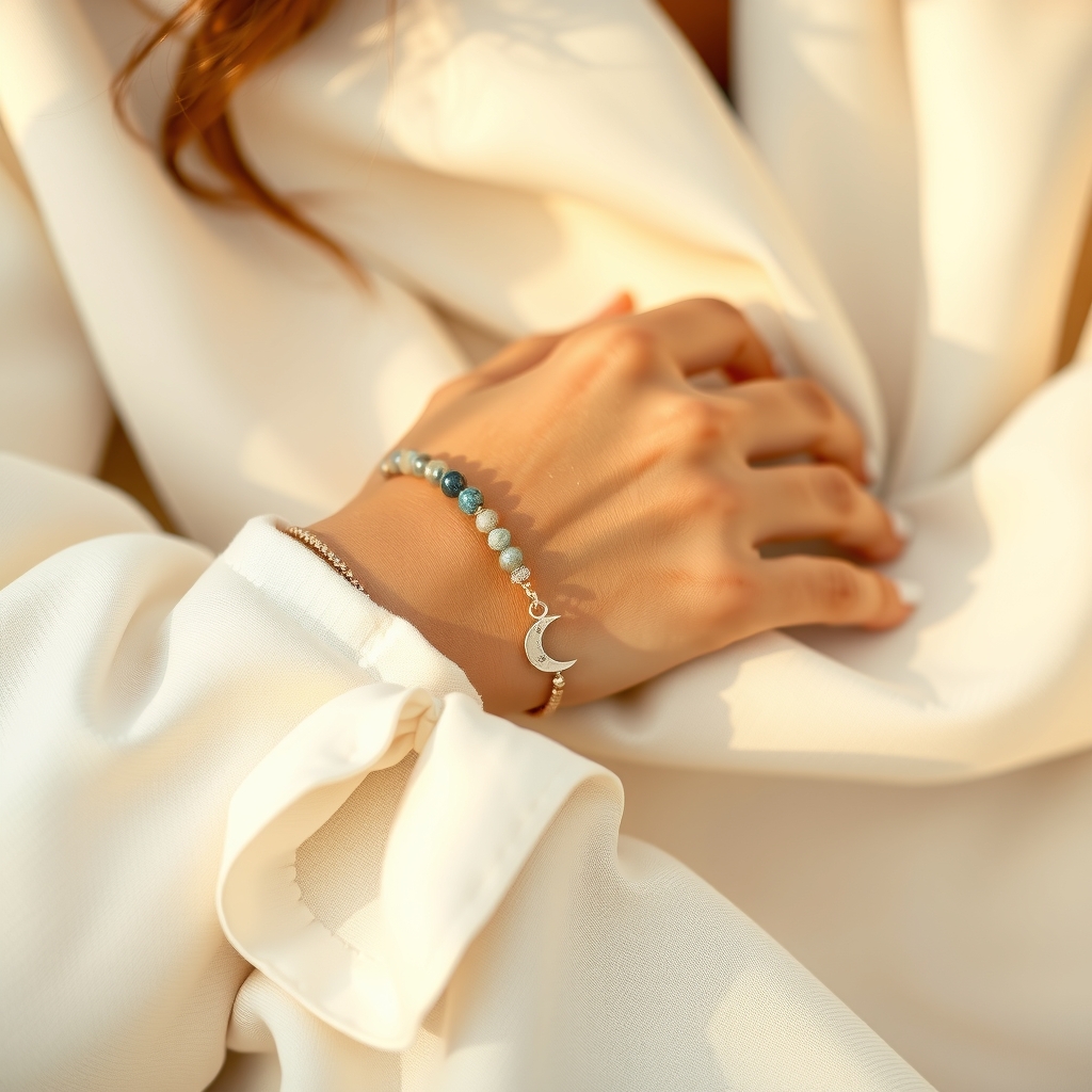 Luz Interior · Pulsera Envolvente de Labradorita con Luna · puesta