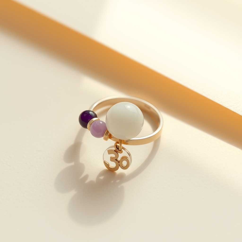 Mente Serena · Anillo Giratorio de Howlita y Amatista con Om · foto de estudio