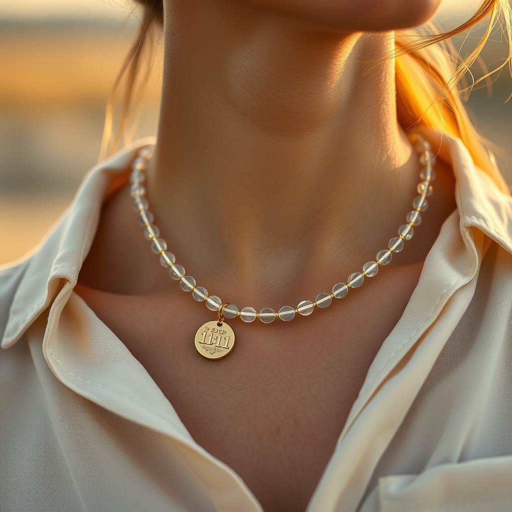 Once y Once · Collar de Cuarzo Transparente con 11:11 · puesta