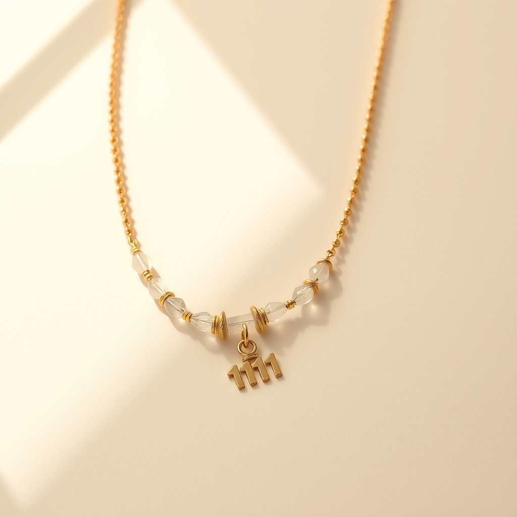 Once y Once · Collar de Cuarzo Transparente con 11:11 · foto de estudio