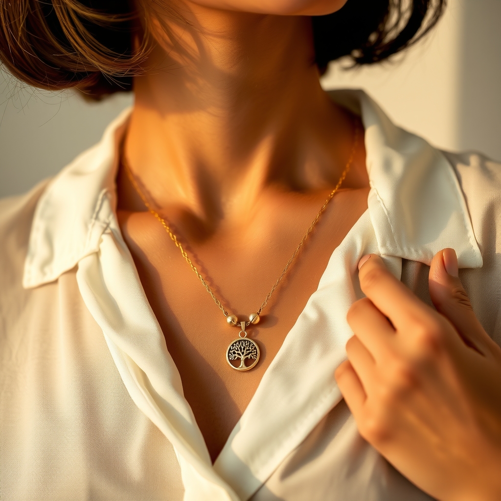 Raíces y Alas · Collar de Aventurina con Árbol de la Vida · puesta