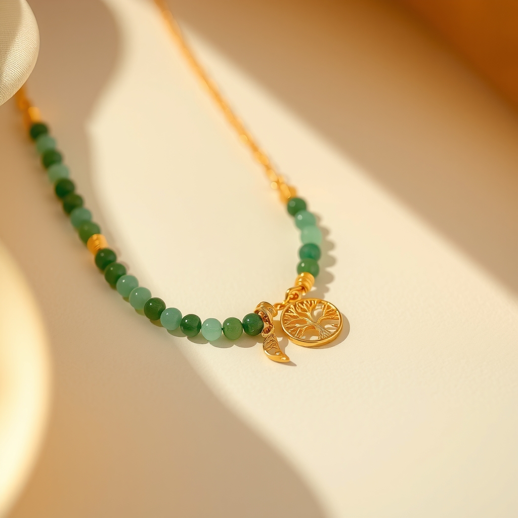 Raíces y Alas · Collar de Aventurina con Árbol de la Vida · foto de estudio