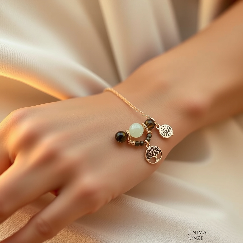 Raíces y Alas · Pulsera de Cuarzo Ahumado y Ágata con Árbol de la Vida · puesta