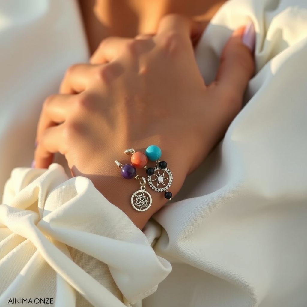 Arcoíris de Piedra · Set de 7 Pulseras de Colores · puesta