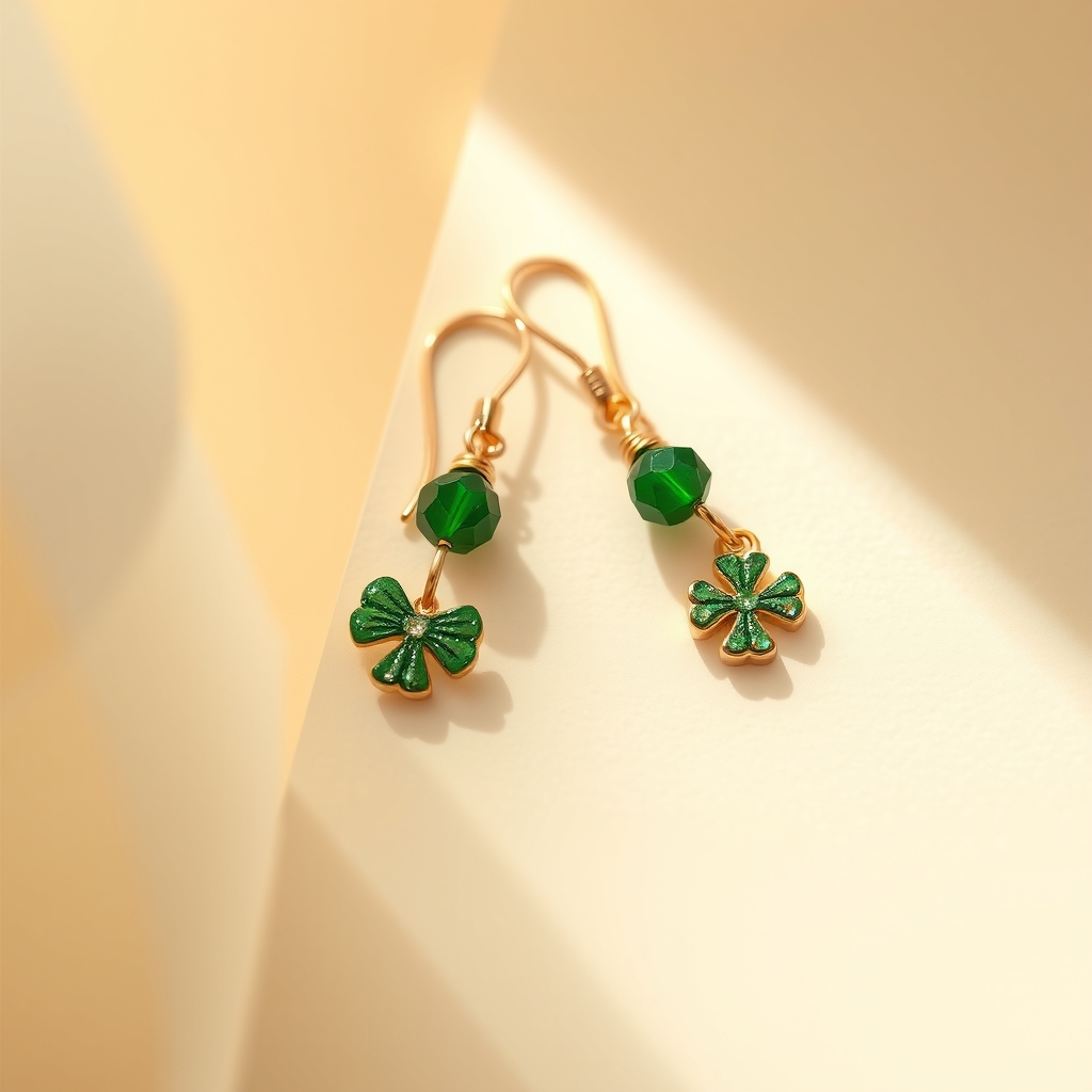 Trébol Verde · Aretes de Botón de Aventurina con Trébol · foto de estudio