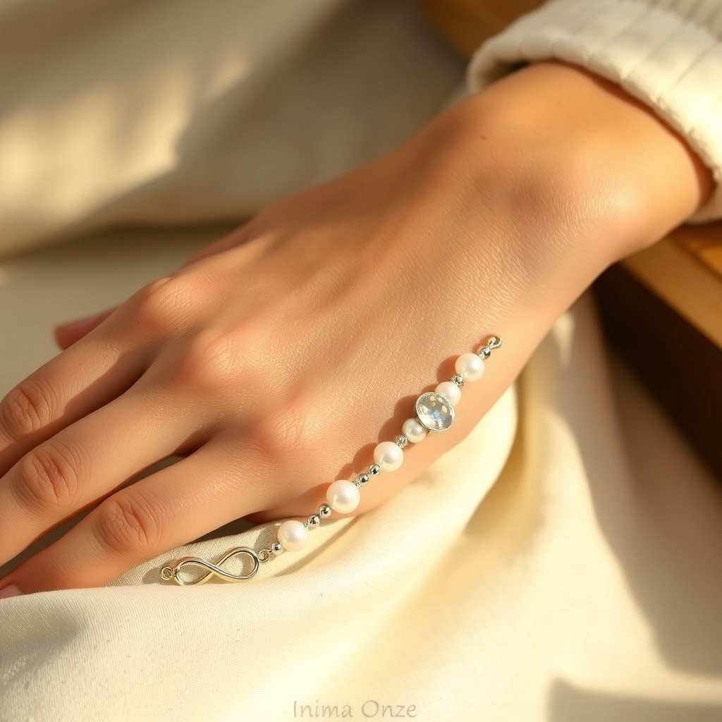 Vínculo Eterno · Pulsera de Perla y Piedra Luna con Infinito · puesta